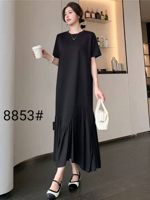Round Neck Casual Ruffle Maxi T-Shirts Dress